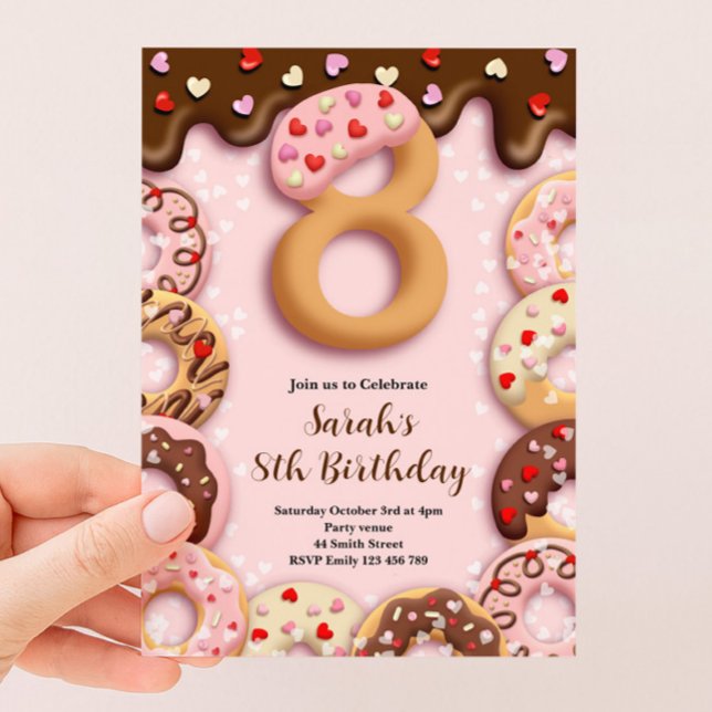 8th Doughnut Birthday Girls Invitation (Creator Uploaded)