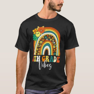8th Eighth Grade Vibes Retro Rainbow Teacher Back T-Shirt