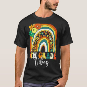 8th Eighth Grade Vibes Retro Rainbow Teacher Back  T-Shirt