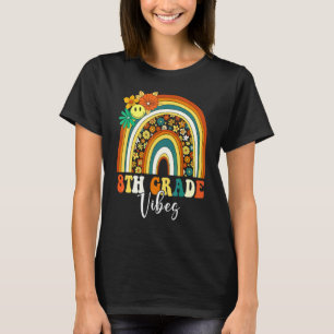 8th Eighth Grade Vibes Retro Rainbow Teacher Back  T-Shirt