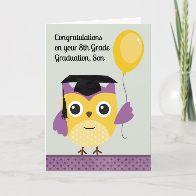 8th Grade Graduation Card for Son with Owl (Front)
