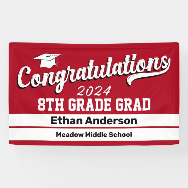 8th Grade Graduation Red and White Banner (Horizontal)