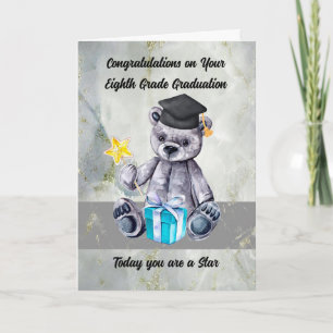 8th Grade Graduation with Stuffed Bear Wearing Cap Card