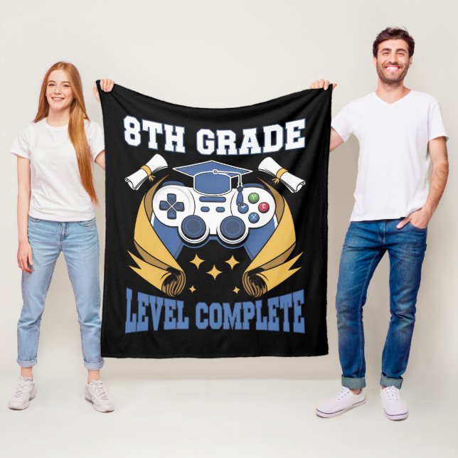 8th Grade Level Complete Gaming Gamer Graduation Fleece Blanket (In Situ)