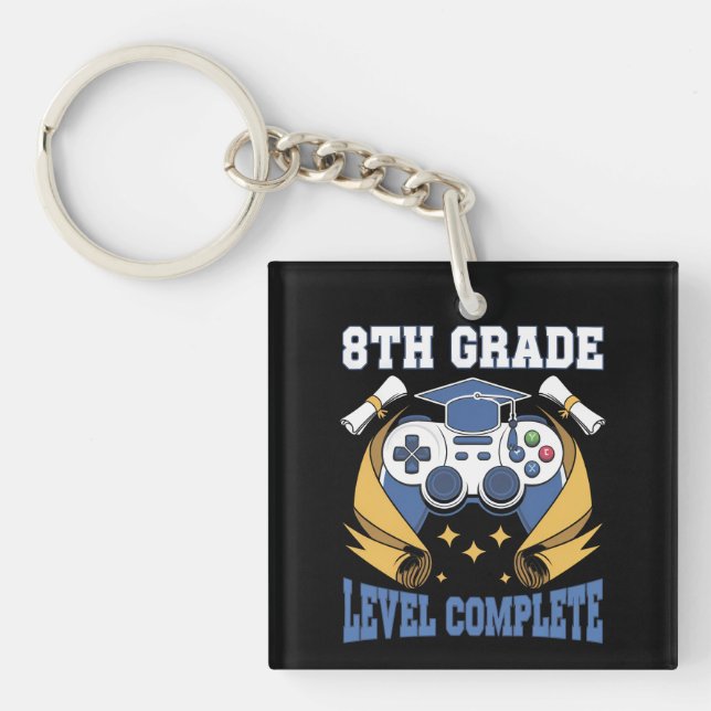 8th Grade Level Complete Gaming Gamer Graduation Key Ring (Front)