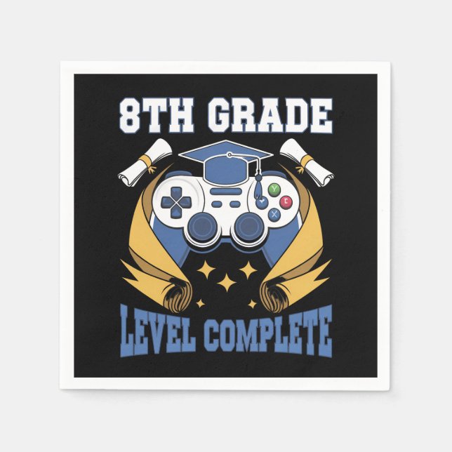 8th Grade Level Complete Gaming Gamer Graduation Napkin (Front)