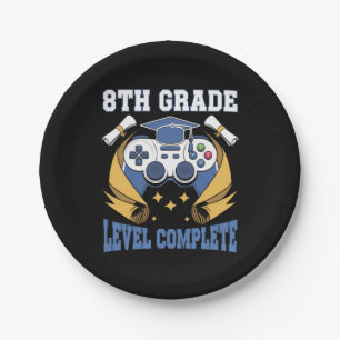 8th Grade Level Complete Gaming Gamer Graduation Paper Plate