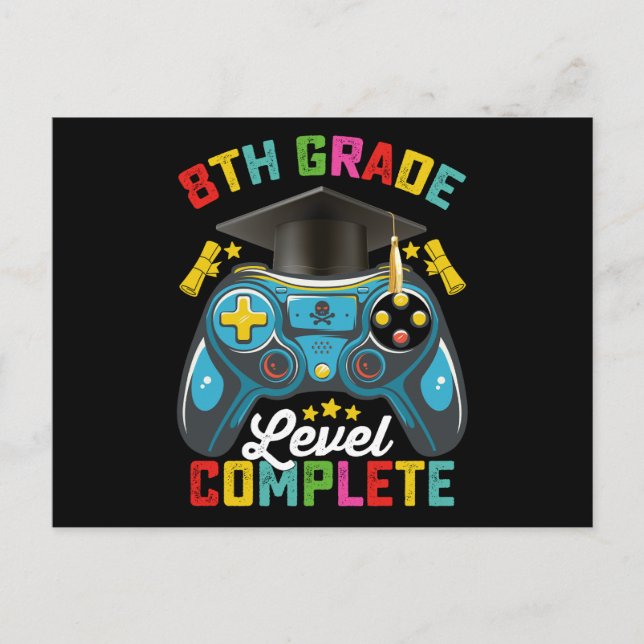 8th Grade Level Complete Graduation Gaming Gamer Postcard (Front)
