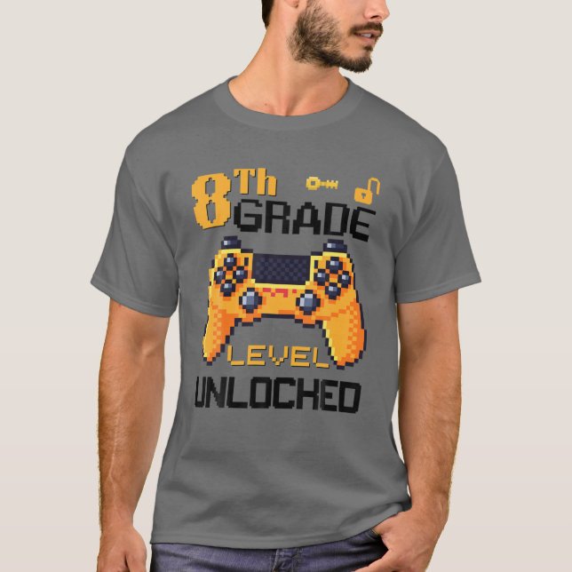 8Th Grade Level Unlocked Video Game Pixel Controll T-Shirt (Front)