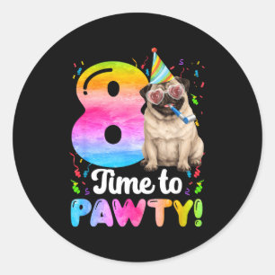 8th pug birthday party eight year old dog birthday classic round sticker
