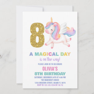 8th Rainbow Unicorn Birthday Invitations