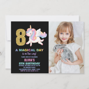 8th Rainbow Unicorn Birthday Invitations photo