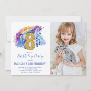 8th Rainbow Unicorn Birthday Invitations photo