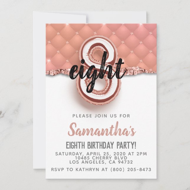 8th Rose Gold Birthday Invitation (Front)