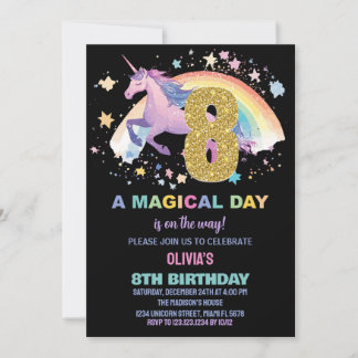 8th Unicorn Birthday Invitations