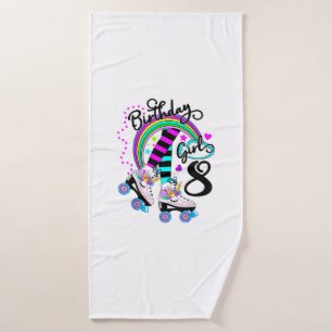 8th Unicorn Roller Skate Birthday Party for Girls Bath Towel