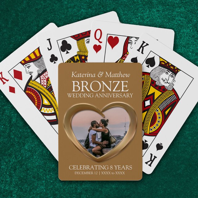 8th Wedding anniversary bronze heart photo Playing Cards (Creator Uploaded)