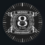 8TH wedding anniversary bronze Large Clock<br><div class="desc">Your eighth wedding anniversary has the traditional gift of bronze. This crest style design is a romantic design for couples celebrating 8 years of marriage. If you would like any help customising this design please contact me,  their is an ask this designer button,  just below this text.</div>