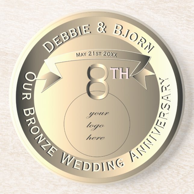 8th Wedding Anniversary Bronze Medallion Image  Coaster (Front)