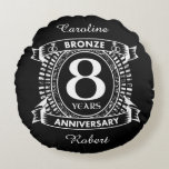 8TH wedding anniversary bronze Round Cushion<br><div class="desc">Your eighth wedding anniversary has the traditional gift of bronze. This crest style design is a romantic design for couples celebrating 8 years of marriage. If you would like any help customising this design please contact me,  their is an ask this designer button,  just below this text.</div>