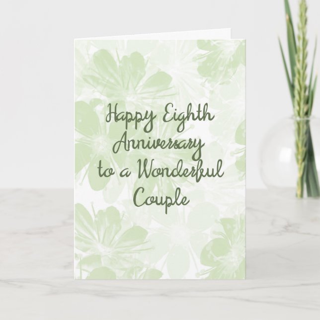 8th Wedding Anniversary Card Green Flowers (Front)