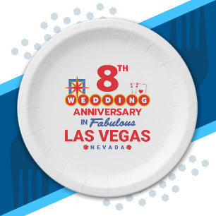 8th Wedding Anniversary Couples Las Vegas Trip Paper Plate
