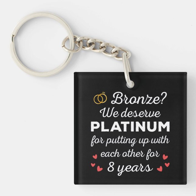 8th Wedding Anniversary I - Bronze Funny Couple Key Ring (Front)