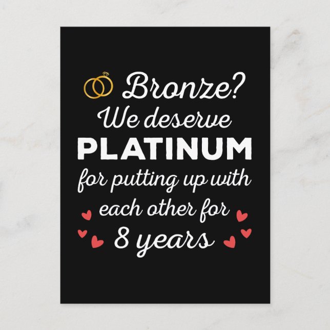 8th Wedding Anniversary I - Bronze Funny Couple Postcard (Front)