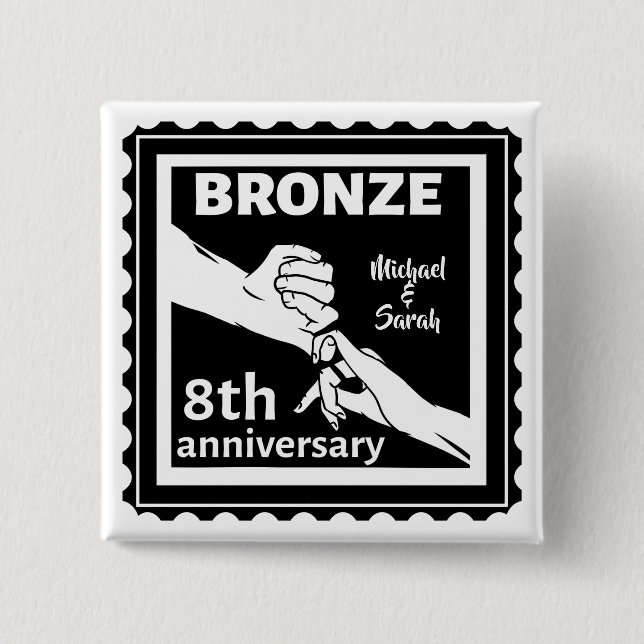8th wedding anniversary traditional gift bronze 15 cm square badge (Front)