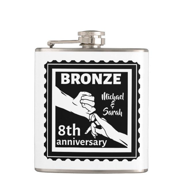 8th wedding anniversary traditional gift bronze hip flask (Front)