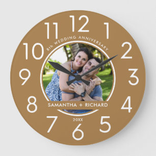 8th Wedding Bronze Anniversary Couple Name Photo Large Clock