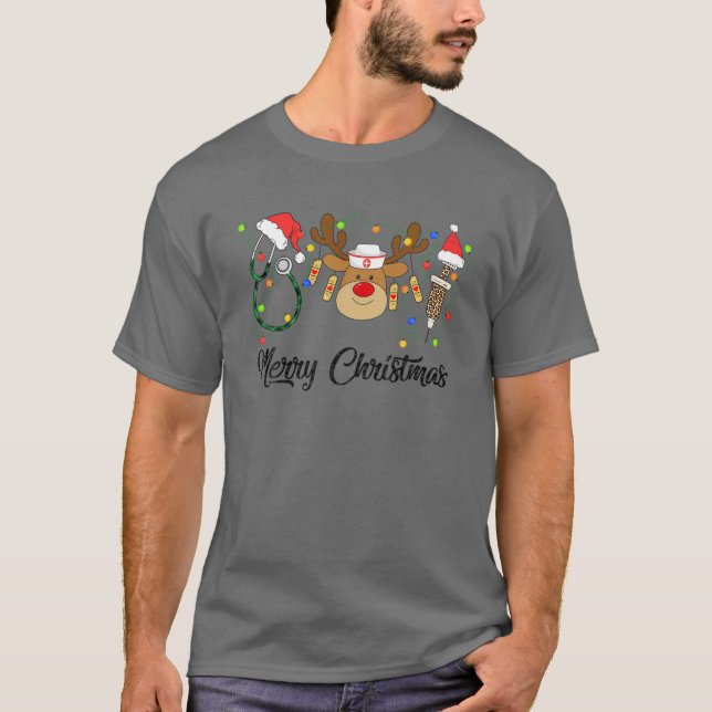 8Vev Leopard Nurse Christmas Merry Xmas December N T-Shirt (Front)