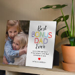 8x10 Bonus Dad Father's Day Photo Plaque<br><div class="desc">Custom stepfather photo plaque,  featuring a simple white background,  a picture of your stepkids,  the title "best bonus dad ever",  the cute saying "some men are born to be father's,  and that someone is you!",  a red heart,  and the childrens name.</div>