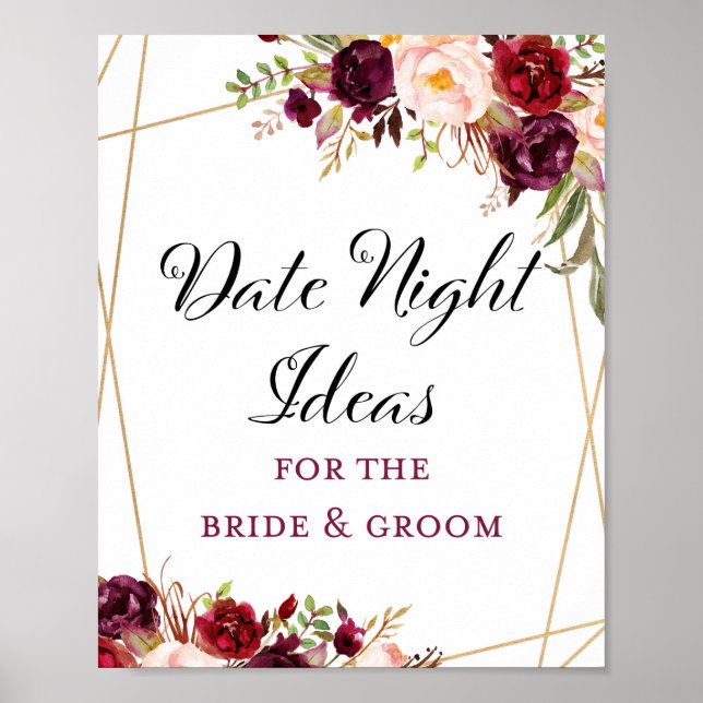 8x10" Burgundy Boho Floral Bridal Shower Sign (Front)