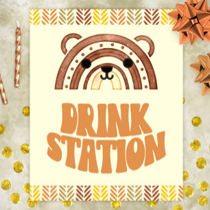 8x10 Drink Station Boho Woodland Bear Birthday Poster