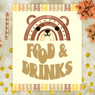 8x10 Food & Drinks Boho Woodland Bear Birthday Poster