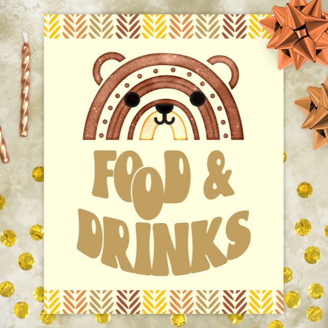 8x10 Food & Drinks Boho Woodland Bear Birthday Poster (Creator Uploaded)
