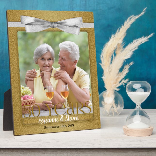 8x10 Golden 50th Wedding Anniversary Photo Frame (Side)