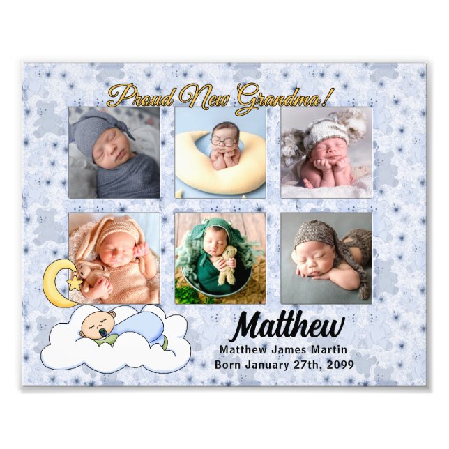 8x10 Proud Grandma New Baby Boy Photo Frame (Front)