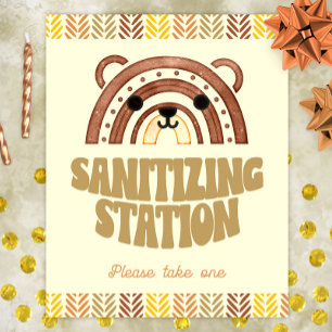 8x10 Sanitizer Station Boho Woodland Bear Birthday Poster