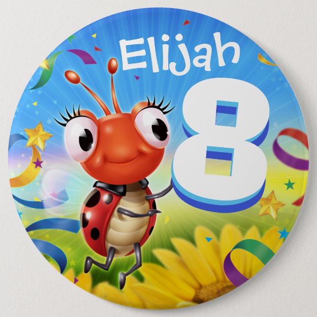 8yrs Custom birthday badge Little Ladybug range (Front)