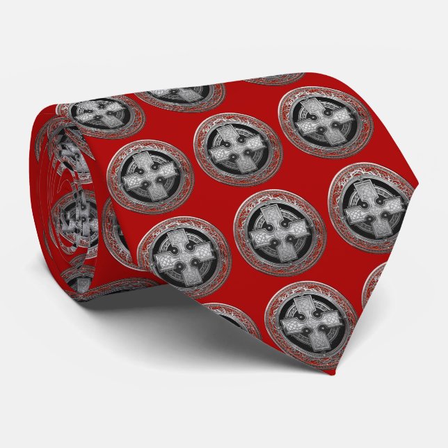 [900] Ancient Celtic Sacred Silver Knot Cross Tie (Rolled)