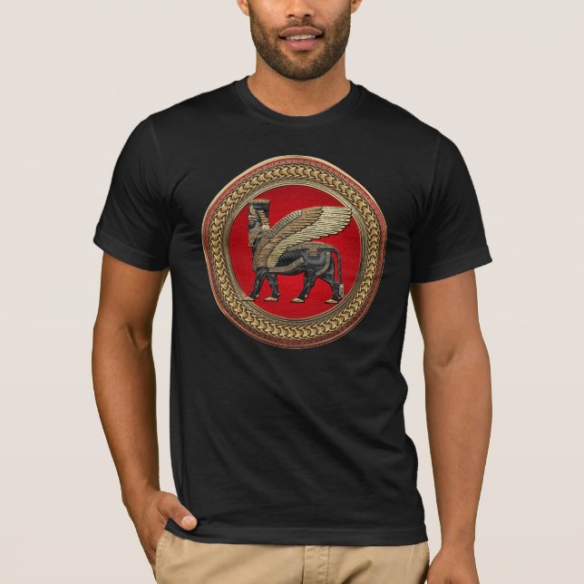 [900] Assyrian Winged Bull: Gold and Black Lamassu T-Shirt (Front)