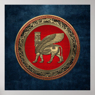 [900] Assyrian Winged Bull - Gold Lamassu Poster