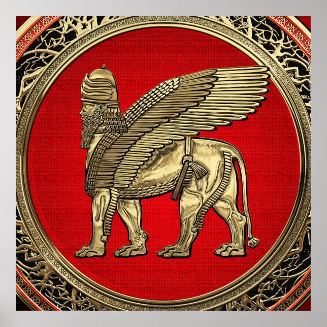 [900] Assyrian Winged Lion - Gold Lamassu Poster (Front)