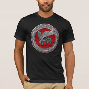 [900] Assyrian Winged Lion: Silver & Black Lamassu T-Shirt