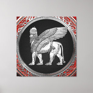 [900] Assyrian Winged Lion - Silver Lamassu Canvas Print