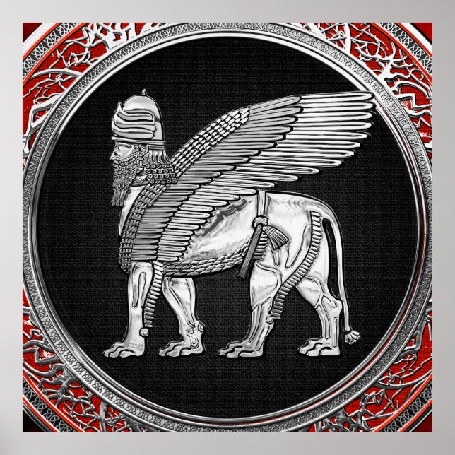[900] Assyrian Winged Lion - Silver Lamassu Poster (Front)