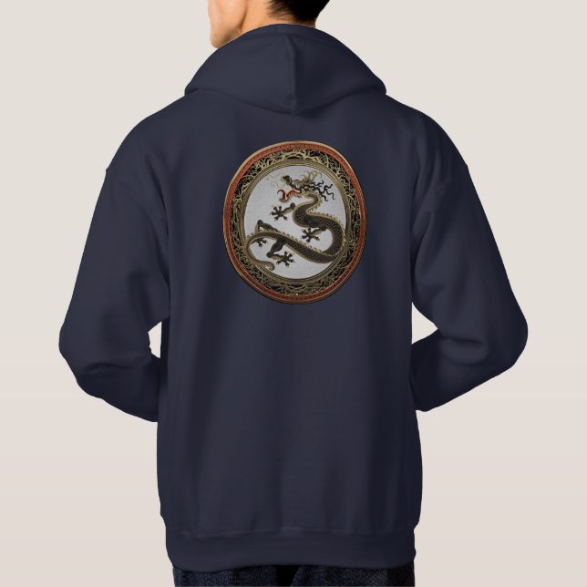 [900] Black and Gold Sacred Eastern Dragon Hoodie (Back)