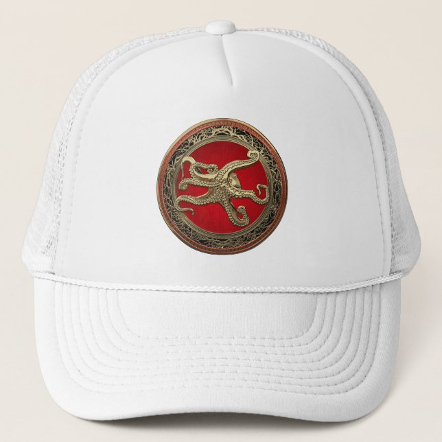 [900] Sacred Gold Octopus in Defensive Posture Trucker Hat (Front)